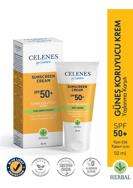 Celenes Herbal SPF50+ Yaşlanma karşıtı Güneş Kremi 50 ml