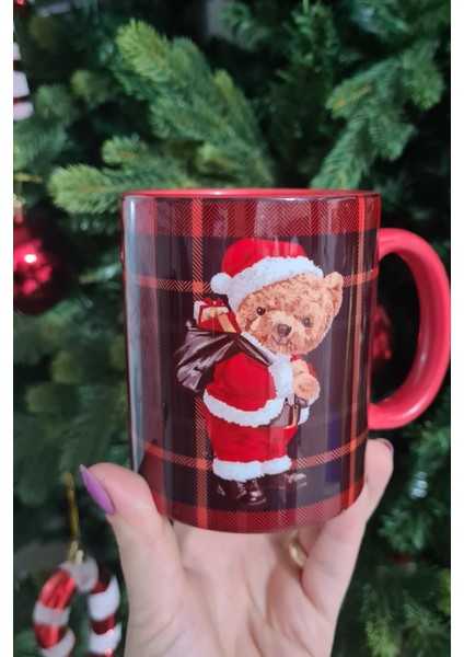 Teddy Bear Noel Baba Tasarım Yılbaşı Desenli Kırmızı Kupa Bardak fiyatları