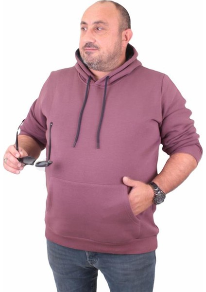 Büyük Beden Erkek Basic Sweat Kapüşonlu 11700 Eflatun