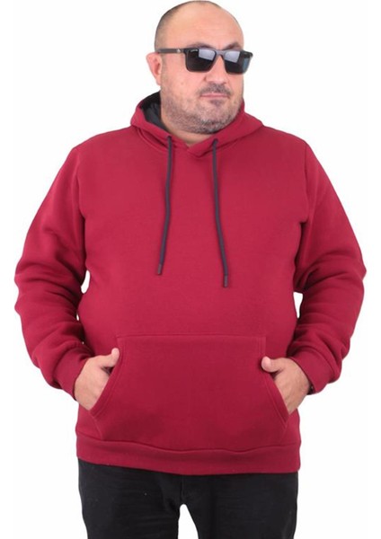 Büyük Beden Erkek Basic Sweat Kapüşonlu 11700 Bordo