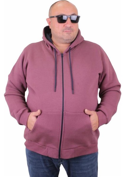 Büyük Beden Unisex Kapüşonlu 3ip Sweat 11701 Eflatun