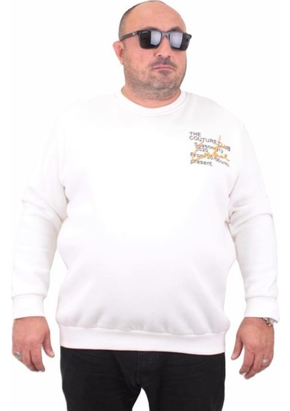 Erkek Büyük Beden Sıfır Yaka Sweat Conture Club 23203 Ekru