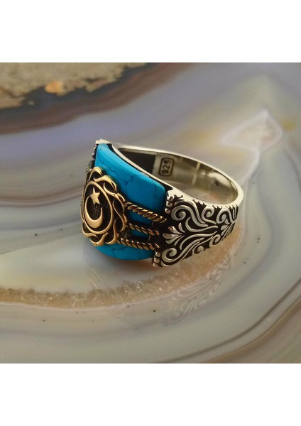 Turkuaz Taşlı Ay Yıldız Erkek Yüzük fiyatları