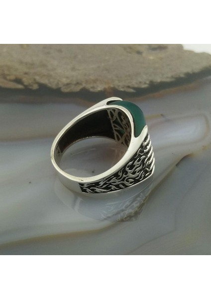 Yeşil Akik Taşlı Alev Desenli Erkek Yüzük indirimleri