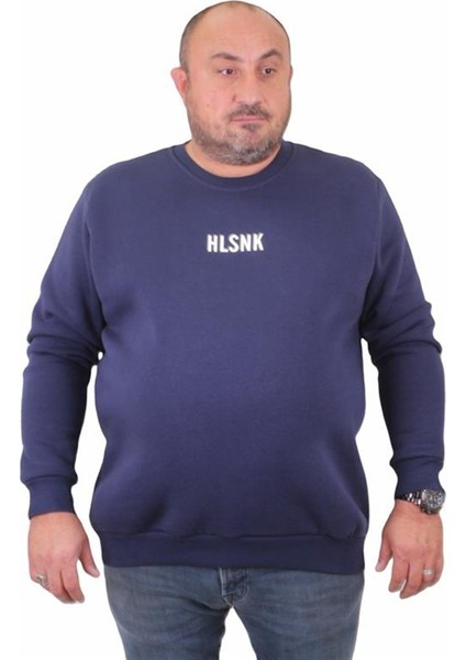 Erkek Büyük Beden Sıfır Yaka Sweat Hlsnk 23204 Indıgo