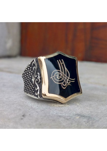 Siyah Mineli Osmanlı Tuğralı Erkek Yüzük fiyatları