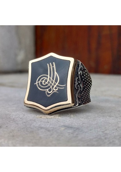 Siyah Mineli Osmanlı Tuğralı Erkek Yüzük modelleri