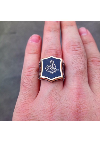 Siyah Mineli Osmanlı Tuğralı Erkek Yüzük fırsatları