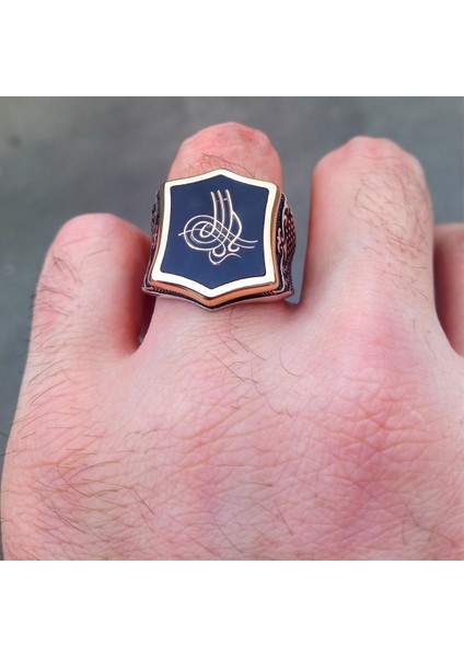 Siyah Mineli Osmanlı Tuğralı Erkek Yüzük indirimleri