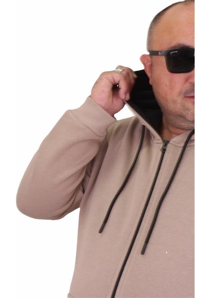 Büyük Beden Unisex Kapüşonlu 3ip Sweat 11701 Toprak fiyatları