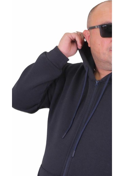 Büyük Beden Unisex Kapüşonlu 3ip Sweat 11701 Lacıvert fiyatları