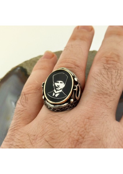 Mustafa Kemal Atatürk Işlemeli Erkek Yüzük