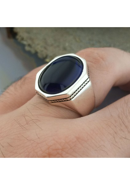 Mavi Zirkon Taşlı Sade Erkek Yüzük modelleri