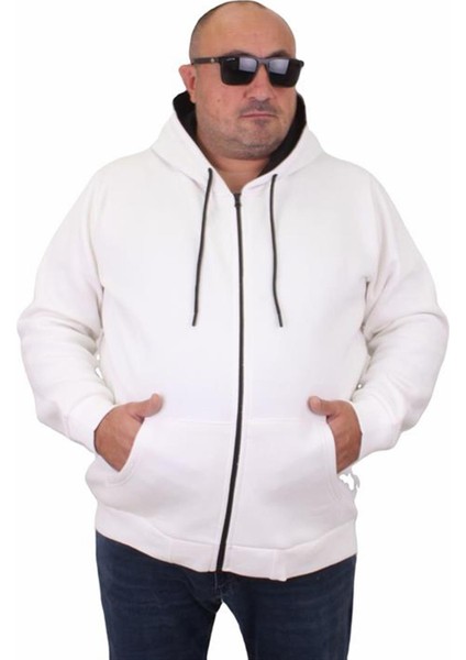 Büyük Beden Unisex Kapüşonlu 3ip Sweat 11701 Ekru