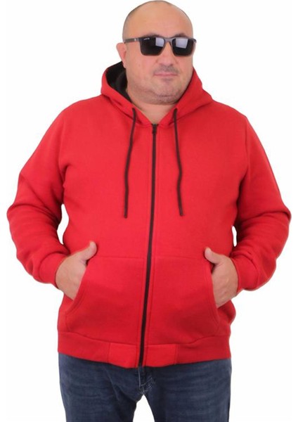 Büyük Beden Unisex Kapüşonlu 3ip Sweat 11701 Kırmızı