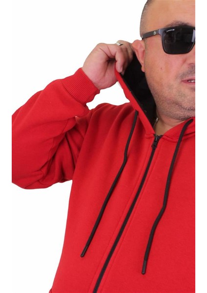Büyük Beden Unisex Kapüşonlu 3ip Sweat 11701 Kırmızı fiyatları