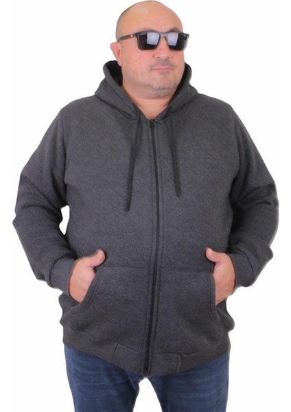 Büyük Beden Unisex Kapüşonlu 3ip Sweat 11701 Antrasit Melanj