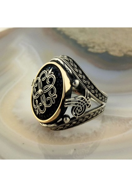 Osmanlı Tuğrası Siyah Taşlı Erkek Yüzük fiyatları