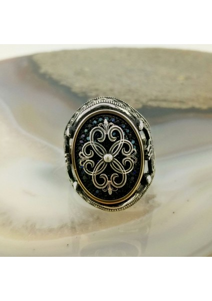 Osmanlı Tuğrası Siyah Taşlı Erkek Yüzük modelleri