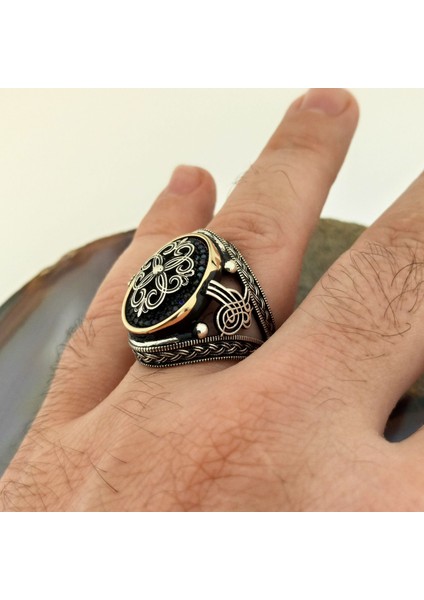 Osmanlı Tuğrası Siyah Taşlı Erkek Yüzük fırsatları