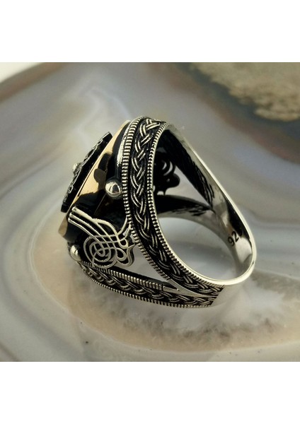 Osmanlı Tuğrası Siyah Taşlı Erkek Yüzük indirimleri