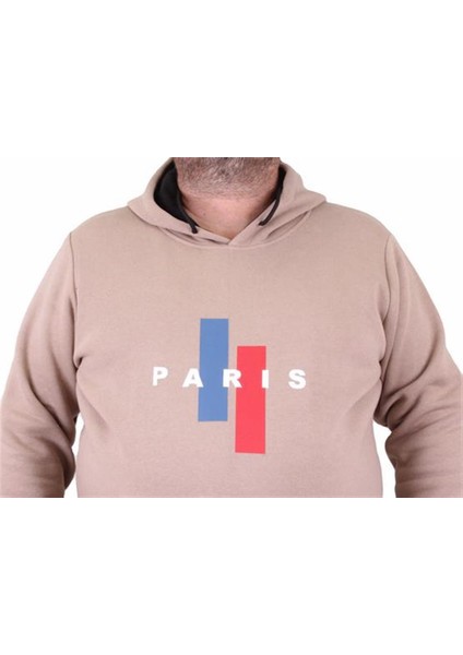 Erkek Büyük Beden Kapuşonlu Sweat Paris 23209 Toprak