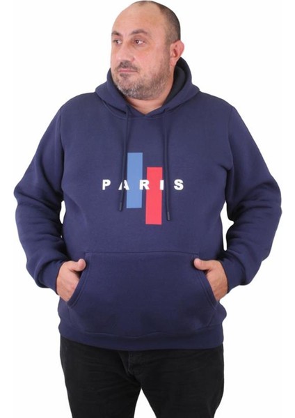 Erkek Büyük Beden Kapuşonlu Sweat Paris 23209 Indıgo