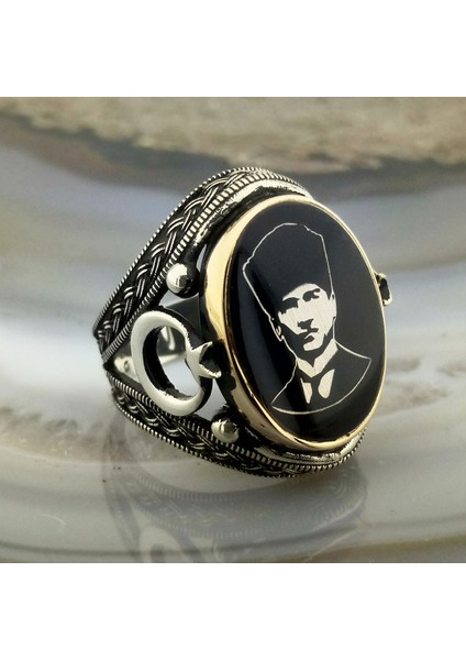 Mustafa Kemal Atatürk Işlemeli Erkek Yüzük