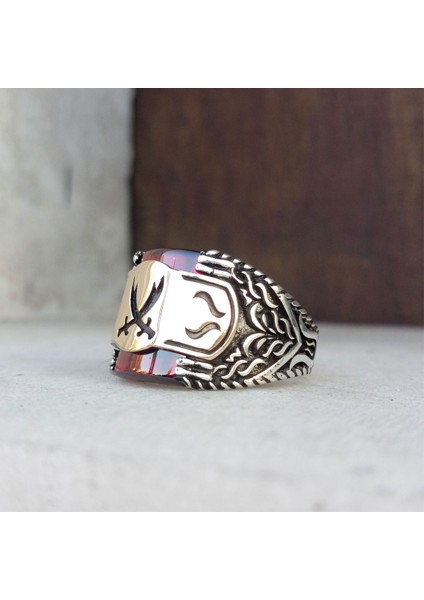 Kırmızı Zirkon Taşlı Hz. Ali Kılıcı Zülfikar Erkek Yüzük fiyatları