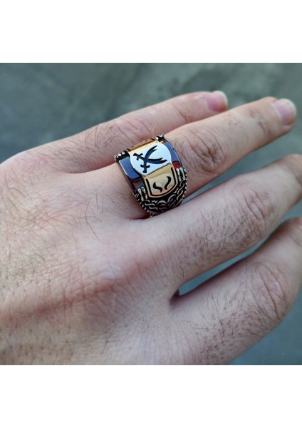 Kırmızı Zirkon Taşlı Hz. Ali Kılıcı Zülfikar Erkek Yüzük indirimleri