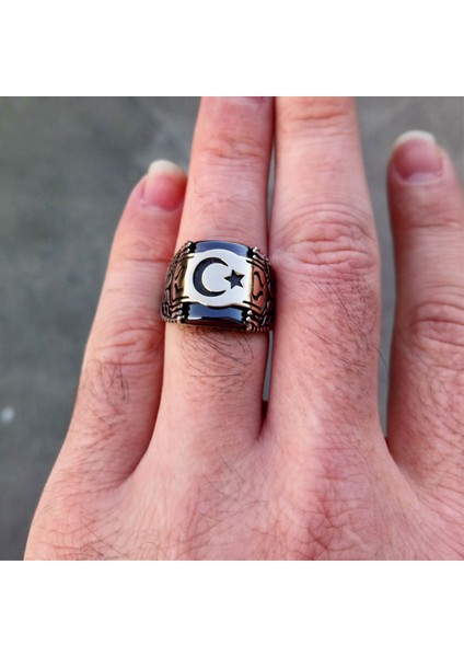 Ametist Zirkon Taşlı Ay Yıldız Erkek Yüzük fiyatları
