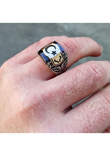 Ametist Zirkon Taşlı Ay Yıldız Erkek Yüzük fırsatları