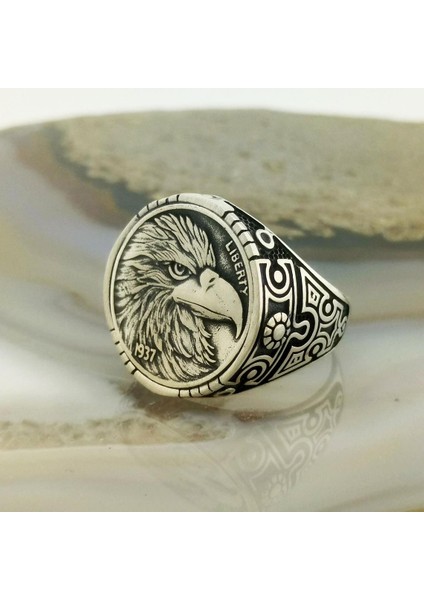 Kartal Kafası Işlemeli Liberty Erkek Yüzük