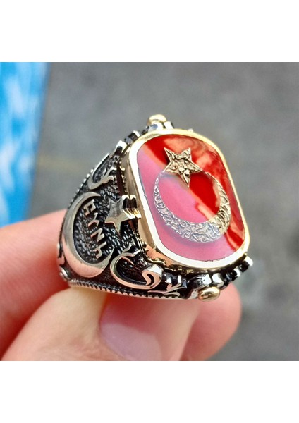 Ay Yıldız ve Adalet Terazisi Çift Taraflı Erkek Yüzük fiyatları