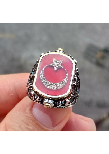 Ay Yıldız ve Adalet Terazisi Çift Taraflı Erkek Yüzük modelleri