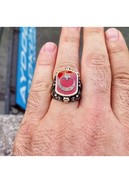 Ay Yıldız ve Adalet Terazisi Çift Taraflı Erkek Yüzük fırsatları