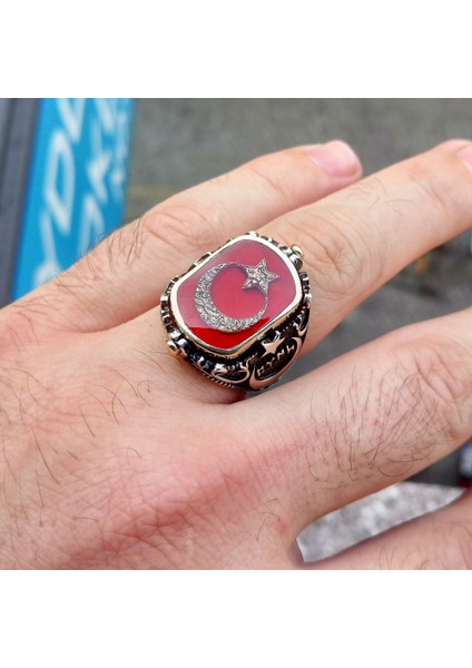 Ay Yıldız ve Adalet Terazisi Çift Taraflı Erkek Yüzük indirimleri