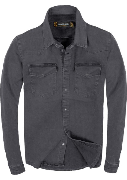 Gri Renk Çıt Çıt Düğmeli Çift Cep Kot Gömlek