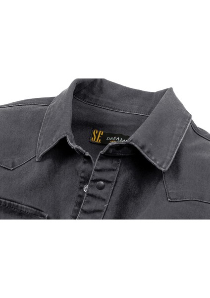 Gri Renk Çıt Çıt Düğmeli Çift Cep Kot Gömlek fiyatları