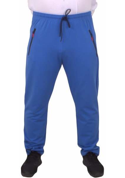 Erkek Büyük Beden Eşofman Altı Saks Mavi Fermuarlı Cep Orta Kalınlıkta Kumaş