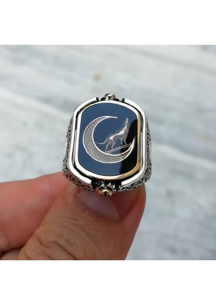 Bozkurt Işlemeli Siyah Taşlı Çift Taraflı Erkek Yüzük fiyatları