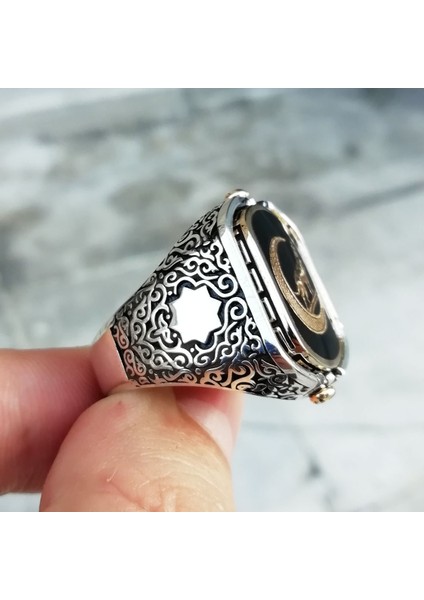 Bozkurt Işlemeli Siyah Taşlı Çift Taraflı Erkek Yüzük indirimleri