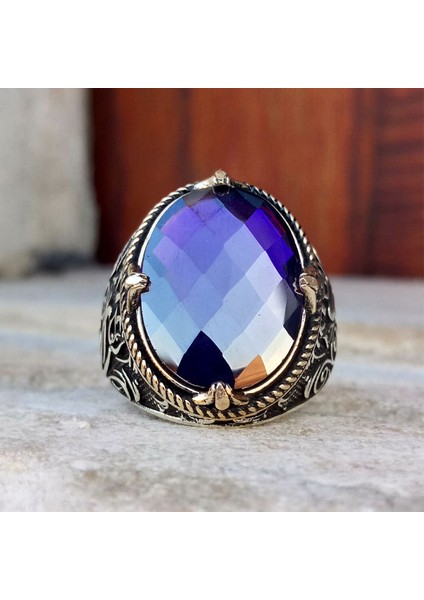 Ametist Taşlı Lale Motifli Erkek Yüzük modelleri