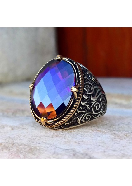 Ametist Taşlı Lale Motifli Erkek Yüzük fırsatları
