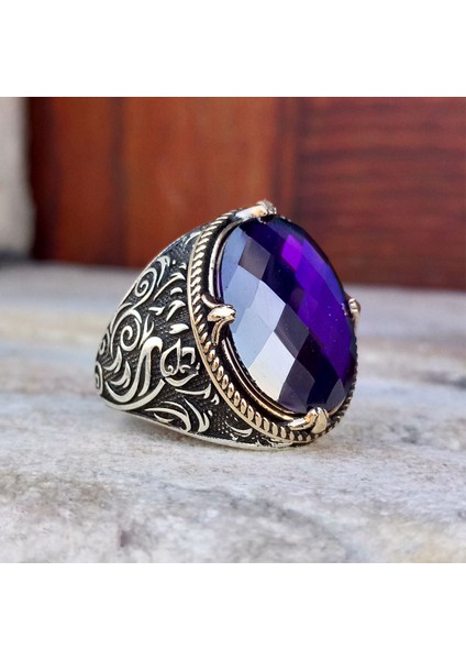 Ametist Taşlı Lale Motifli Erkek Yüzük indirimleri