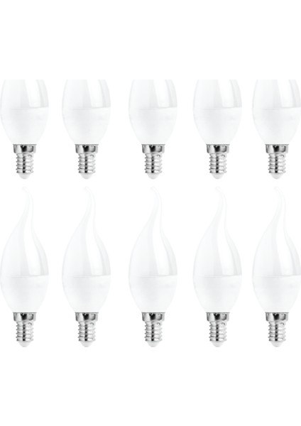 6W Dekoratif LED Kıvrık Mum Ampul Buji 10'lu Paket Gün Işığı E14 Avize Lambası Ince Duy
