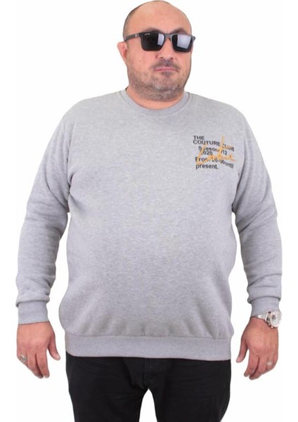 Erkek Büyük Beden Sıfır Yaka Sweat Conture Club 23203 Grı Melanj