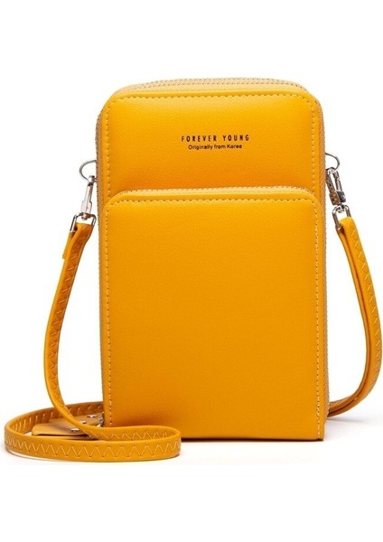 Liveasy Kadın Solid Faux Deri Muti-Cep Crossbody Çanta-Sarı (Yurt Dışından)