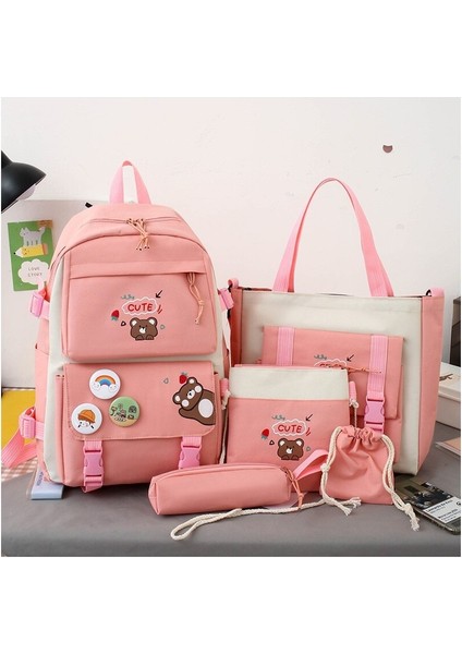 Yipaist Lise Ortaokul Küçük Taze Kanvas Okul Çantası Beş Parçalı Set (Yurt Dışından)