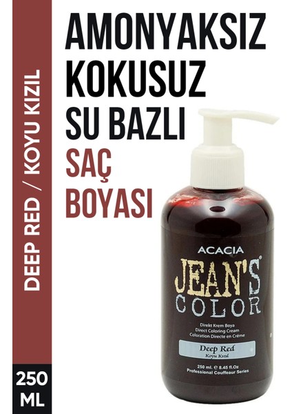 JEAN'S COLOR Jean’s Color Amonyaksız Koyu Kızıl Renkli Saç Boyası 250 ml Kokusuz Su Bazlı Deep Red Hair Dye